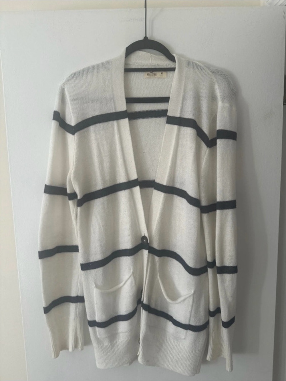 Hollister White and Navy Striped Cardigan with Buttons